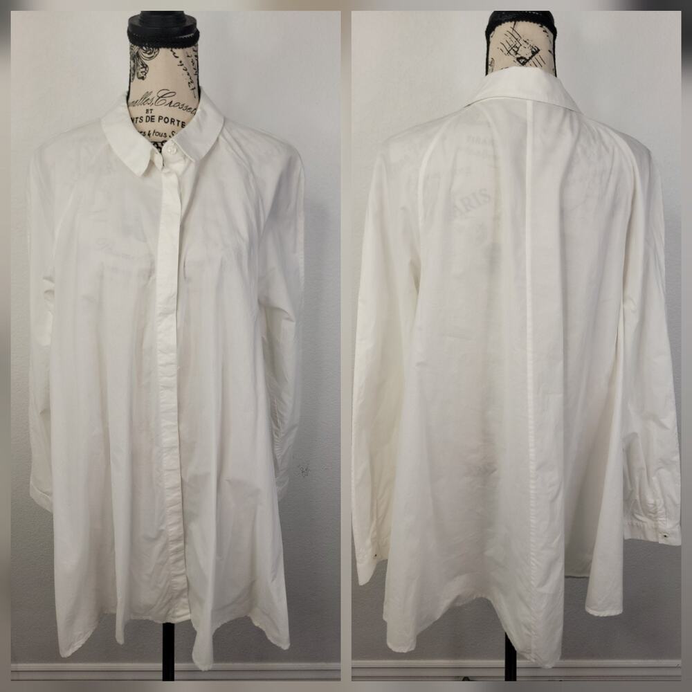 Maeve by Anthropologie Long Sleeve Cotton White Tunic Top Shirt SZ 12 Lagenlook